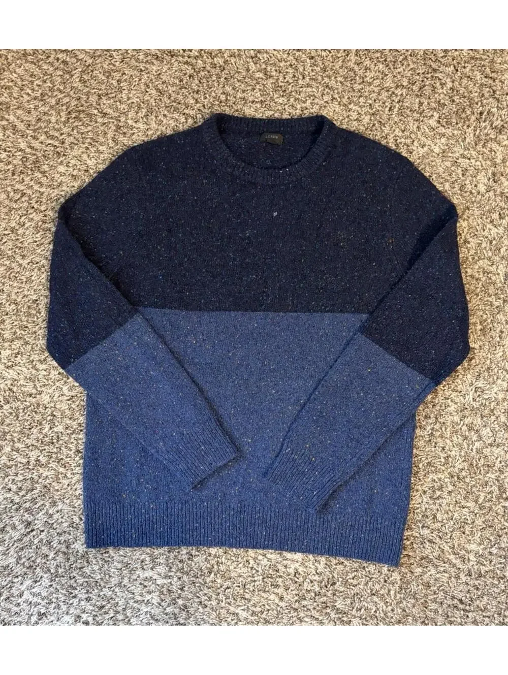 J. Crew Men’s Blue Color Block Donegal Wool Blend Pullover Sweater Size Large
